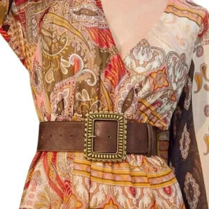 Western Boho Brown Vegan Leather Wide Oversized Belt